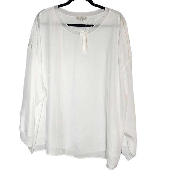 NWT Vince Rib Trim White Long Sleeve Top Triacetate women's size 3X